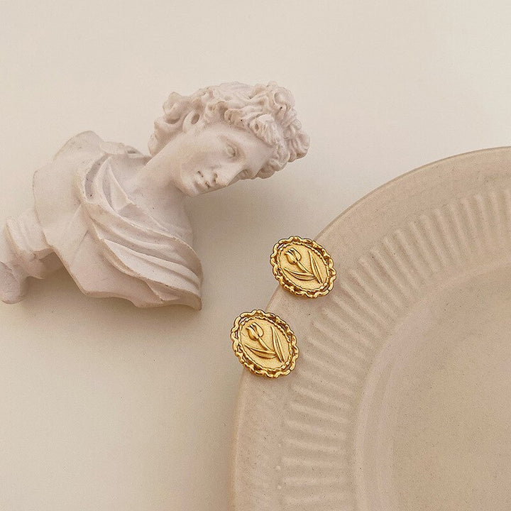 .עגילי נשים וינטאז' עם חותם ורד  מצופים זהב 18 קראט ועשויים מכסף 925